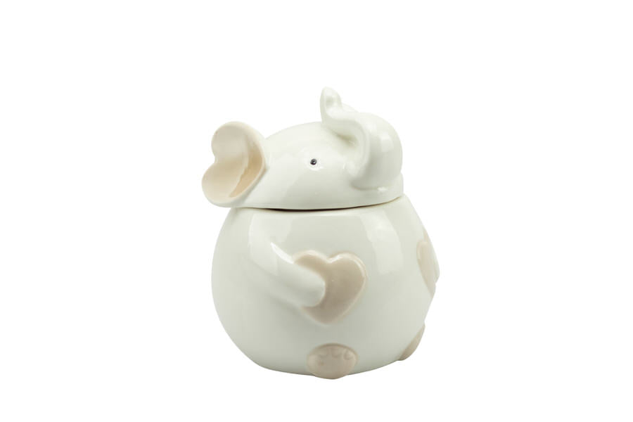 Bomboniera elefante in porcellana con candela profumata, confezione regalo inclusa, perfetta per nascita, battesimo o evento.