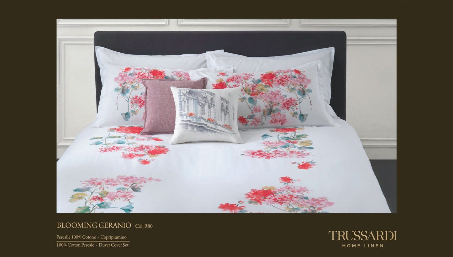 Completo Lenzuola Trussardi Blooming Geranio Matrimoniale Raso di Cotone