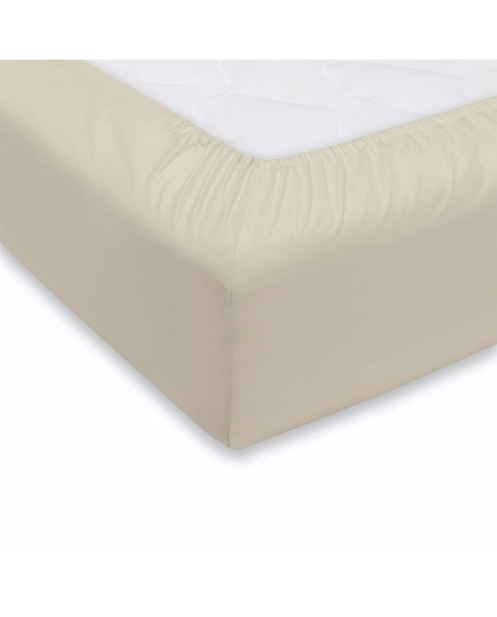 Lenzuolo sotto Maestri Cotonieri tinta unita, cotone mercerizzato 180x200 cm con angoli 27 cm, tessitura 60 fili/cm², elegante e Made in Italy.