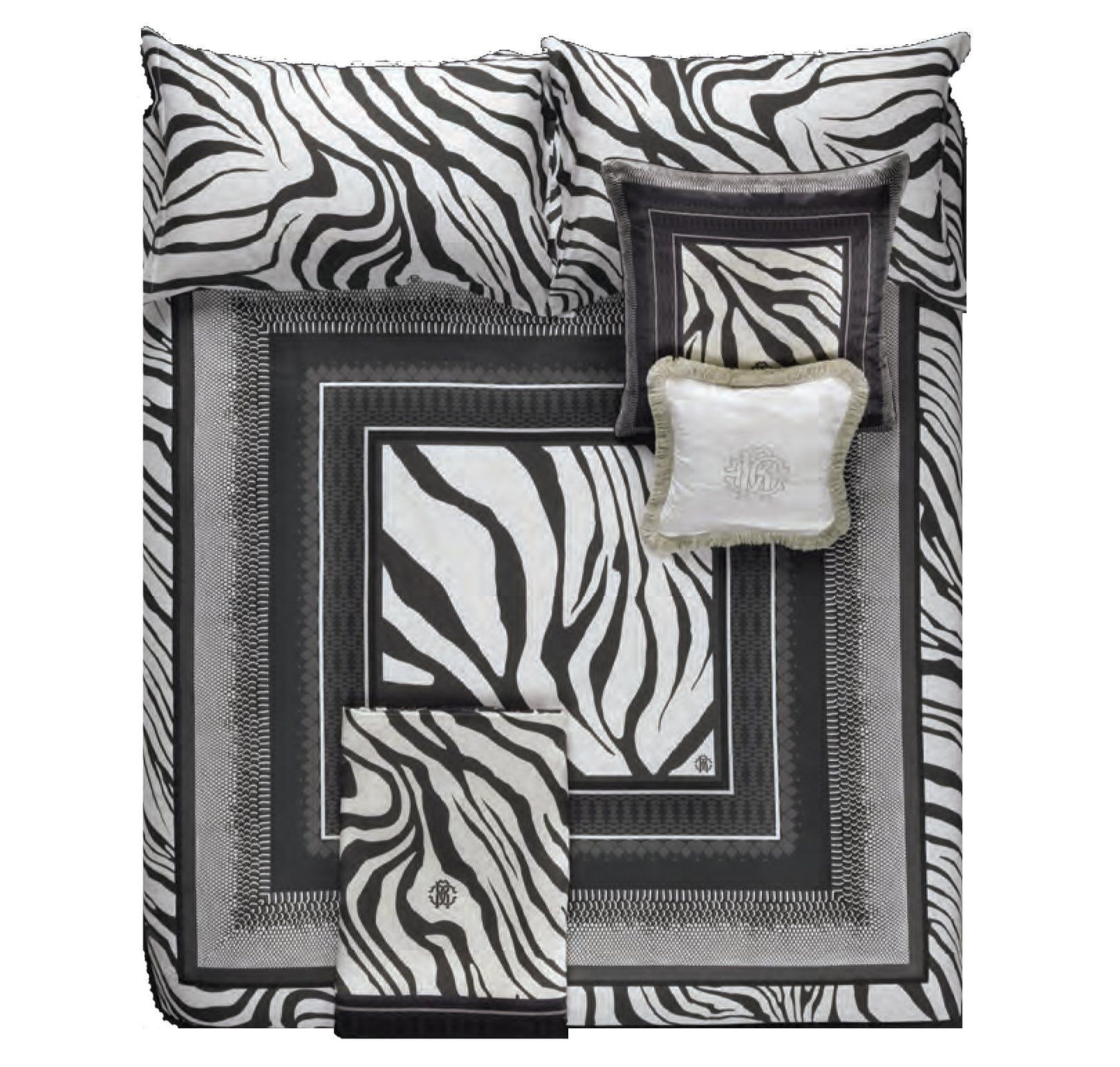 Completo Lenzuola Roberto Cavalli Frame Zebrage Matrimoniale Raso di Cotone