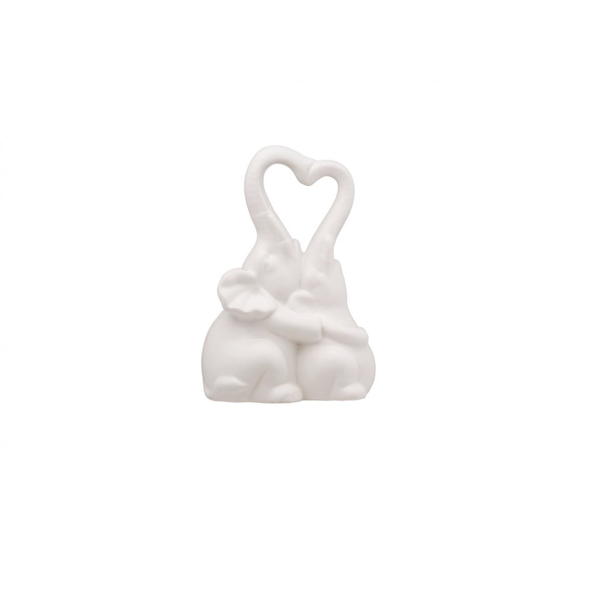 Coppia di elefanti Schonherr in porcellana bianca con cuore centrale, design White Wedding Love, confezione con scatola, 15 x 10 x 22 cm