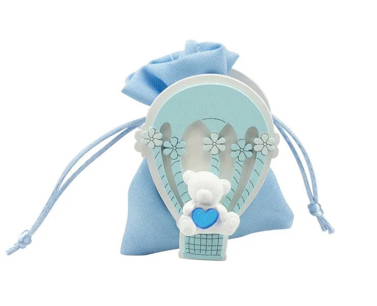 Scatolina Nascita Bimbo legno mongolfiera con orsetto celeste - The King Luxury