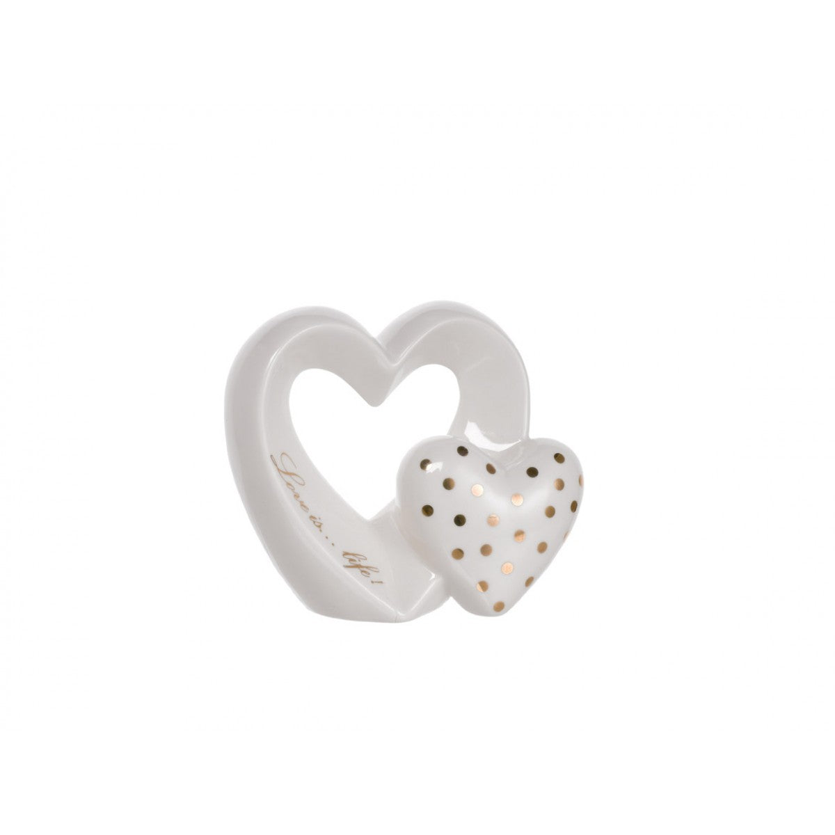 Bomboniera doppio cuore in porcellana Schonherr “Love is Life” con scatola, decorazione elegante 16x9x14 cm, personalizzabile.