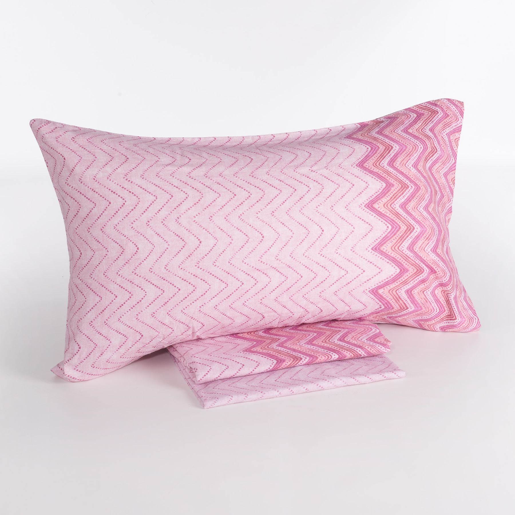 Completo lenzuola singolo Maè Via Roma 60 in cotone con motivo Chevron, lenzuolo con elastici e federa coordinata