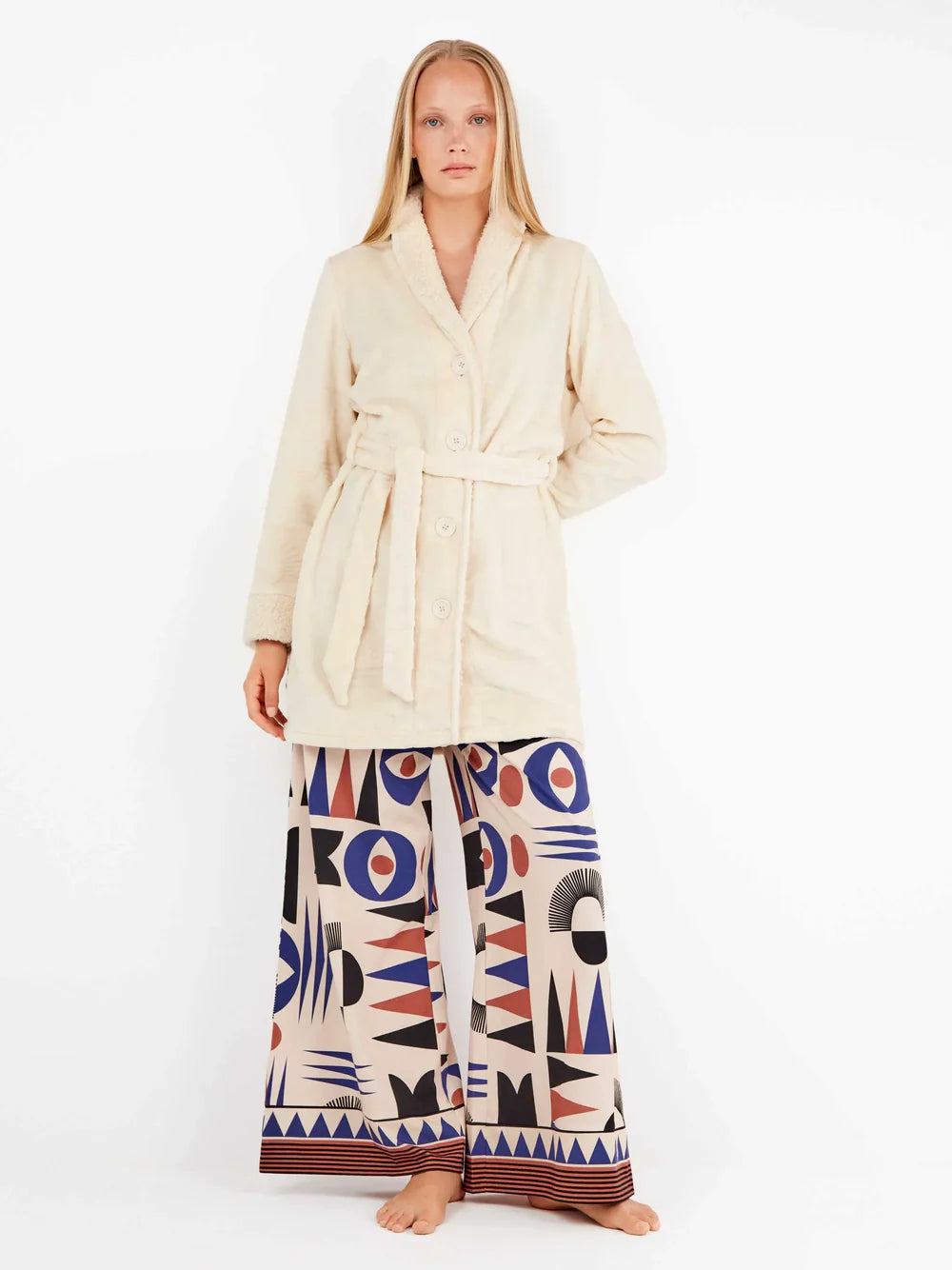 Vestaglia Donna Gisela 2/20315U – Tessuto Felpato con Bottoni e Cintura