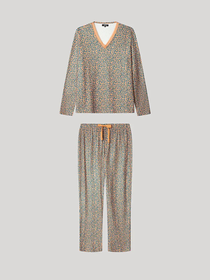 Pigiama Donna Gisela 2/20308S – Stampa Animalier con Dettaglio Pizzo