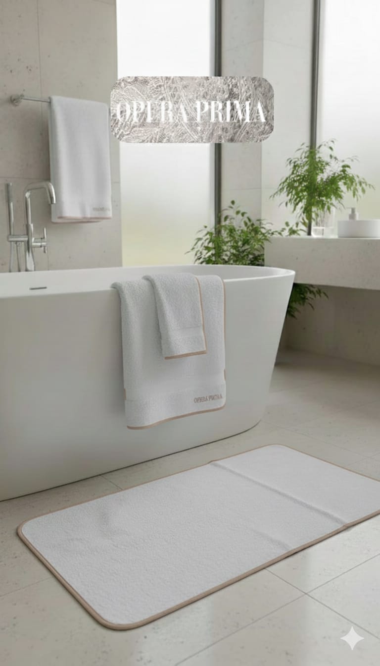 Set Asciugamani 1+1 Opera Prima Piping Spugna di Cotone