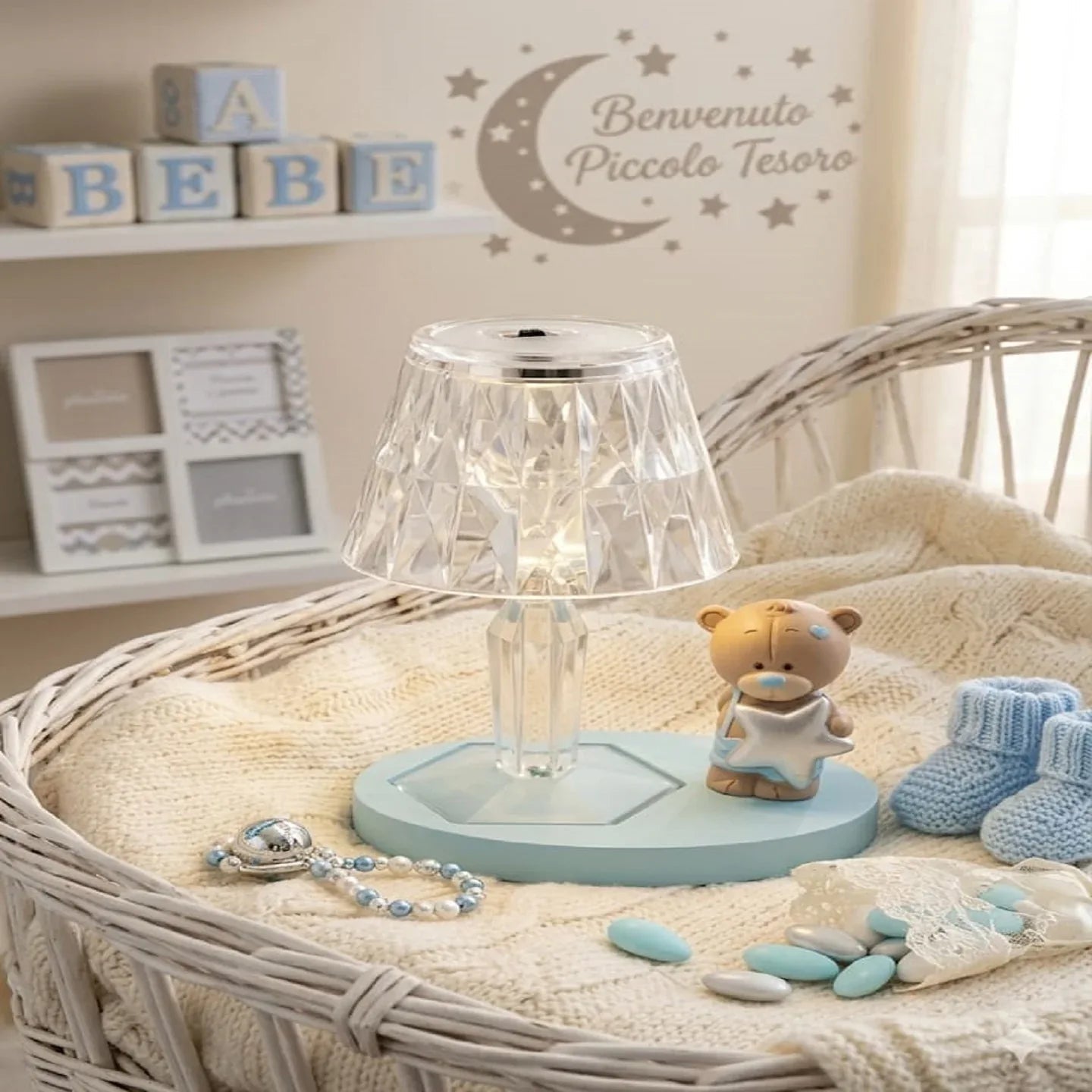 3 Pezzi Bomboniera Nascita Bimbo Lumetto LED Orsetto Boy - The King Luxury