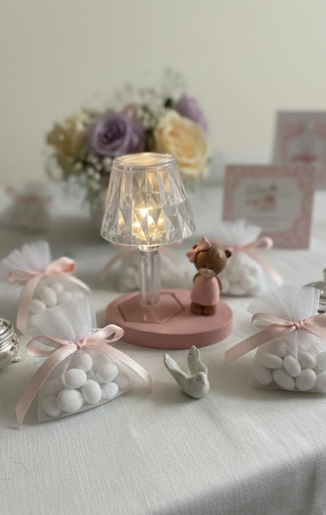 Bomboniera Nascita Bimba Lumetto LED Orsetto Girl