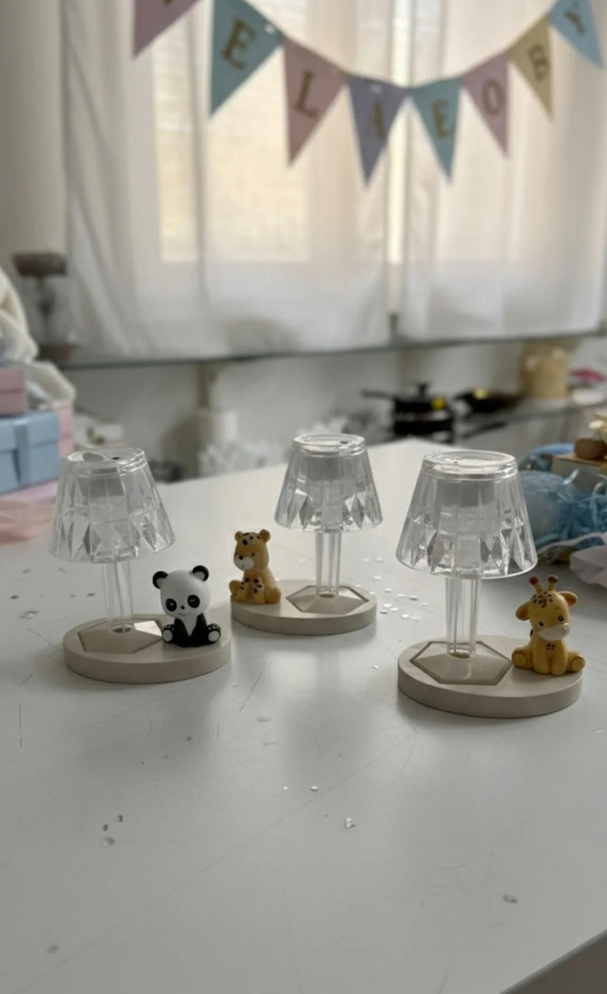 Bomboniera Nascita Bimbo Bimba Lumetto LED Baby Zoo Plex e Legno