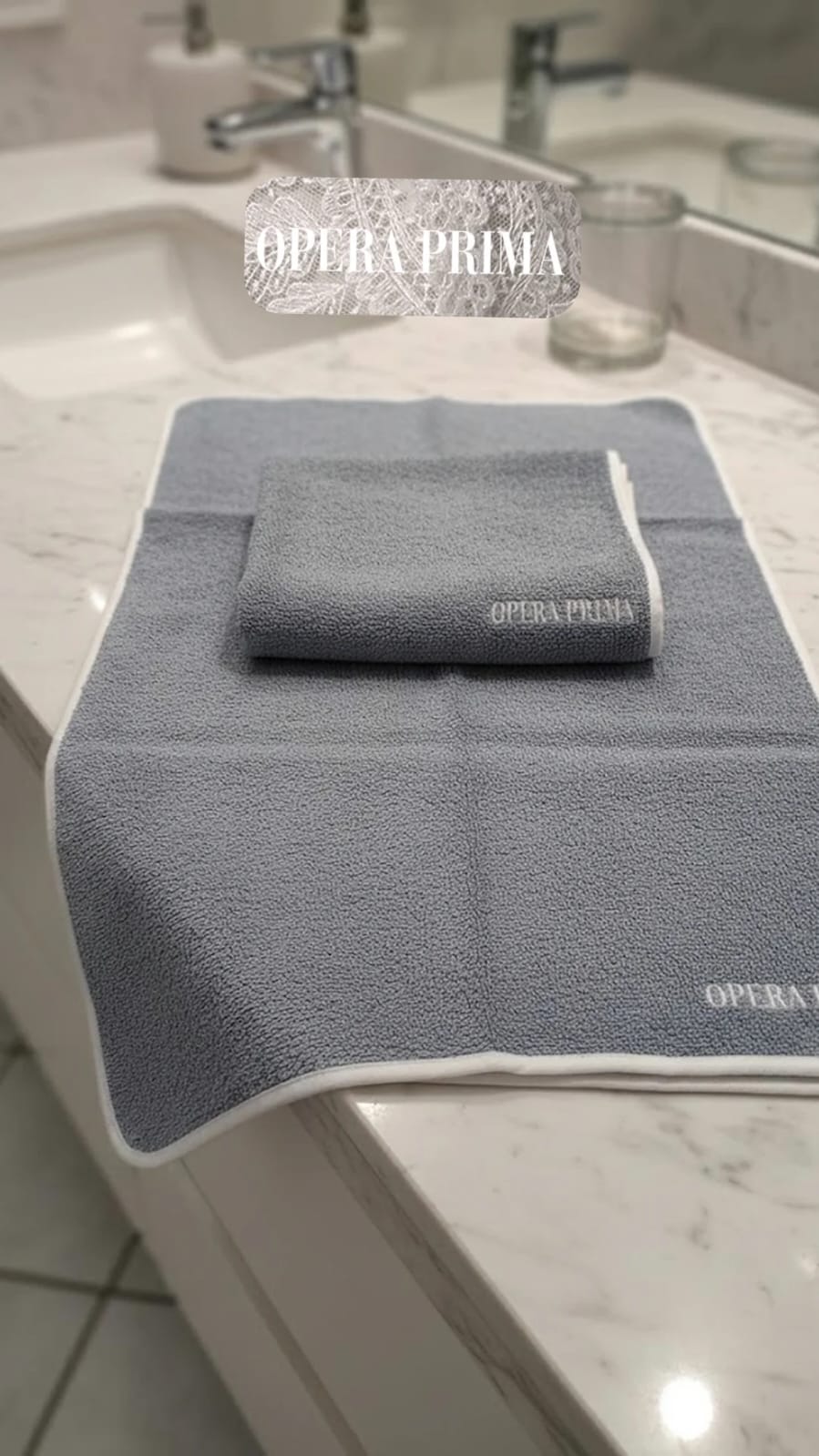 Set Asciugamani 1+1 Opera Prima Piping Spugna di Cotone