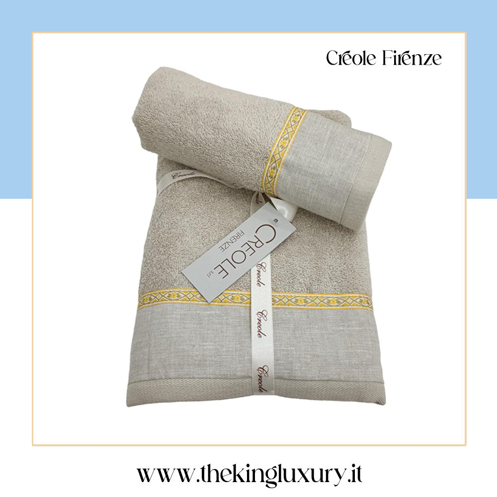 Set Asciugamani Creole Firenze Balza lino con pizzo  Spugna di Cotone