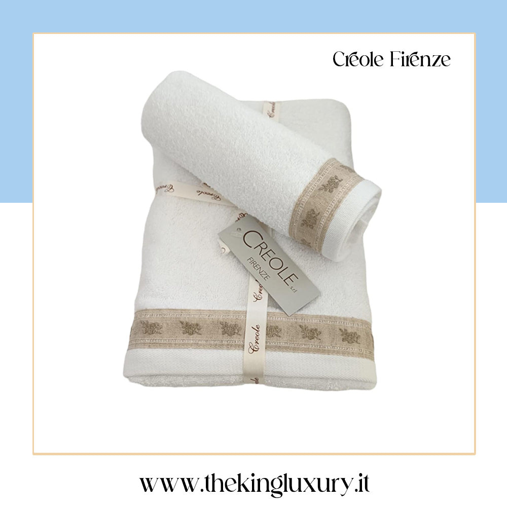Set Asciugamani Creole Firenze Balza lino con pizzo  Spugna di Cotone