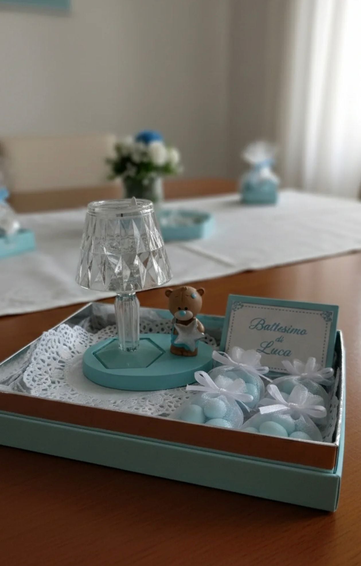 Bomboniera Nascita Bimbo Lumetto LED Orsetto Boy