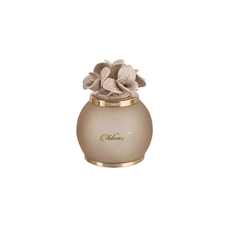 Lampada Melaverde Orchidea satinata tortora, sfera in porcellana 12 cm decorata a mano, bomboniera artigianale con scatola, elegante e Made in Italy.