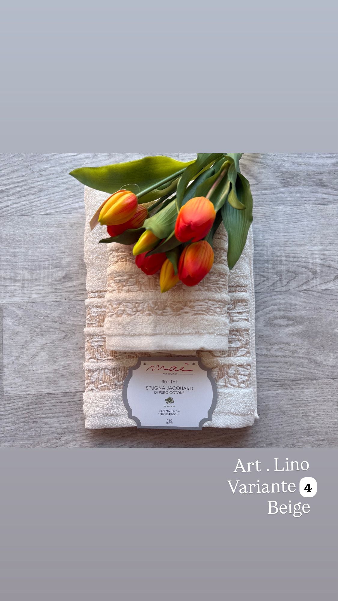 Set Asciugamani 1+1 Via Roma 60 Lino – Spugna di Cotone Jacquard 420 gr/m²