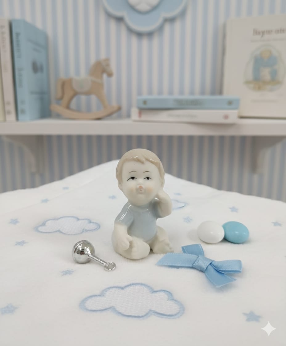 Bomboniera Nascita Bimbo Celeste in Porcellana Miledi 4420