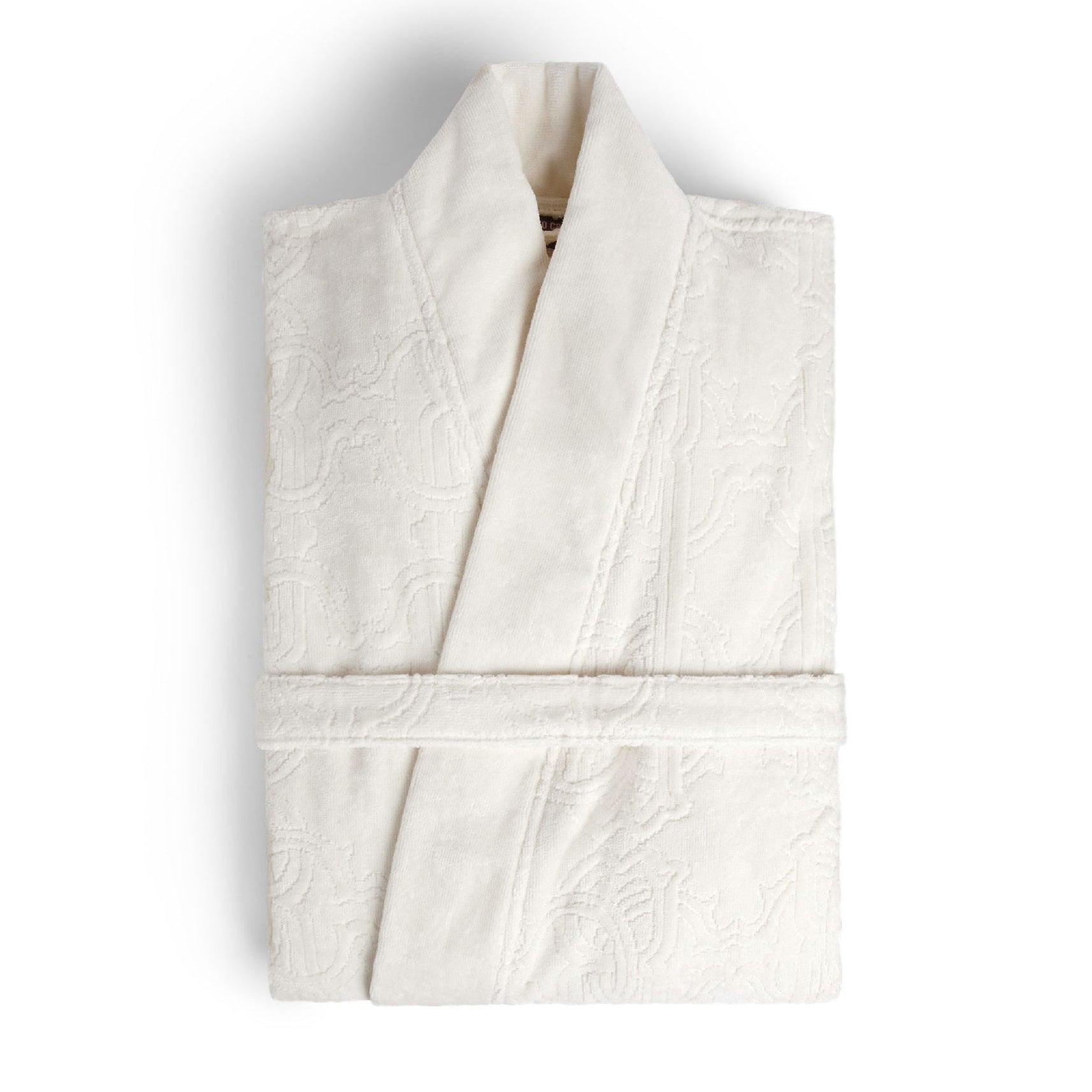 Accappatoio Roberto Cavalli Logo XXL bianco, in spugna di cotone, con cappuccio, cintura e tasche, minimal chic con logo, Made in Italy.