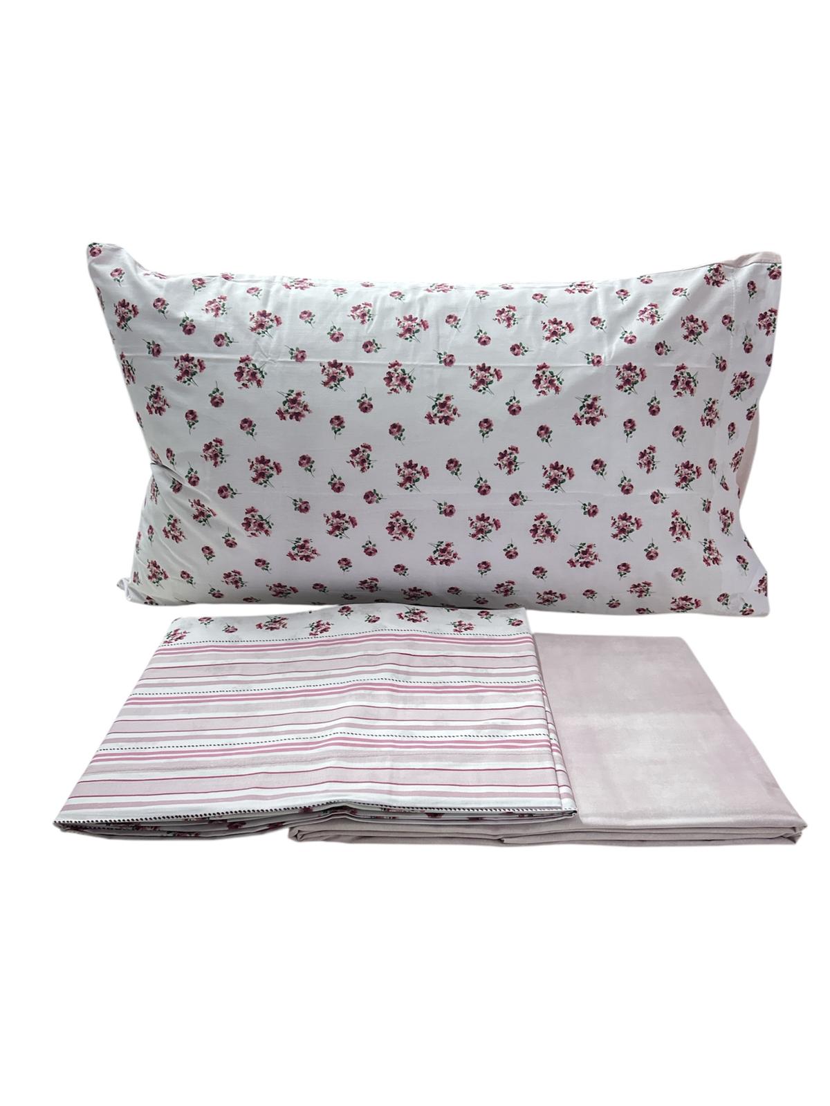 Completo Lenzuola Casa Giulia Flower Matrimoniale Percalle di Cotone