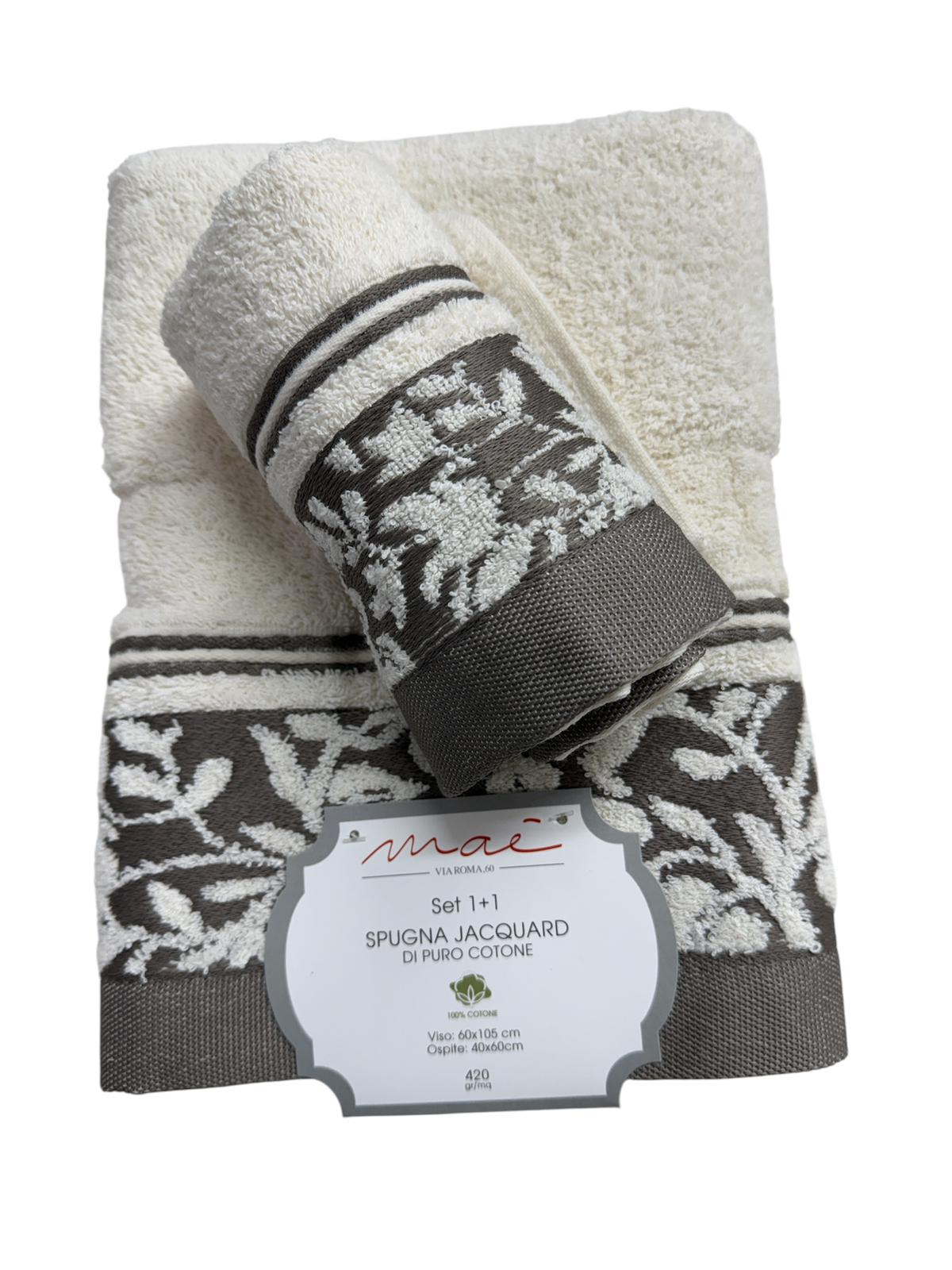 Set Asciugamani 1+1 Via Roma 60 Samba – Spugna di Cotone Jacquard 420 gr/m²