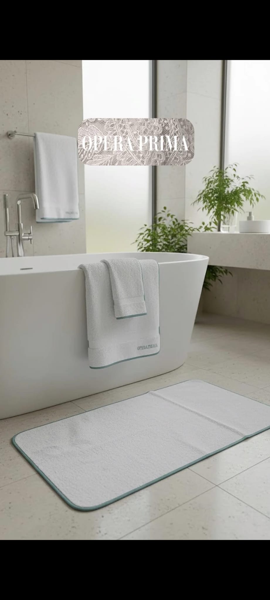 Set Asciugamani 1+1 Opera Prima Piping Spugna di Cotone