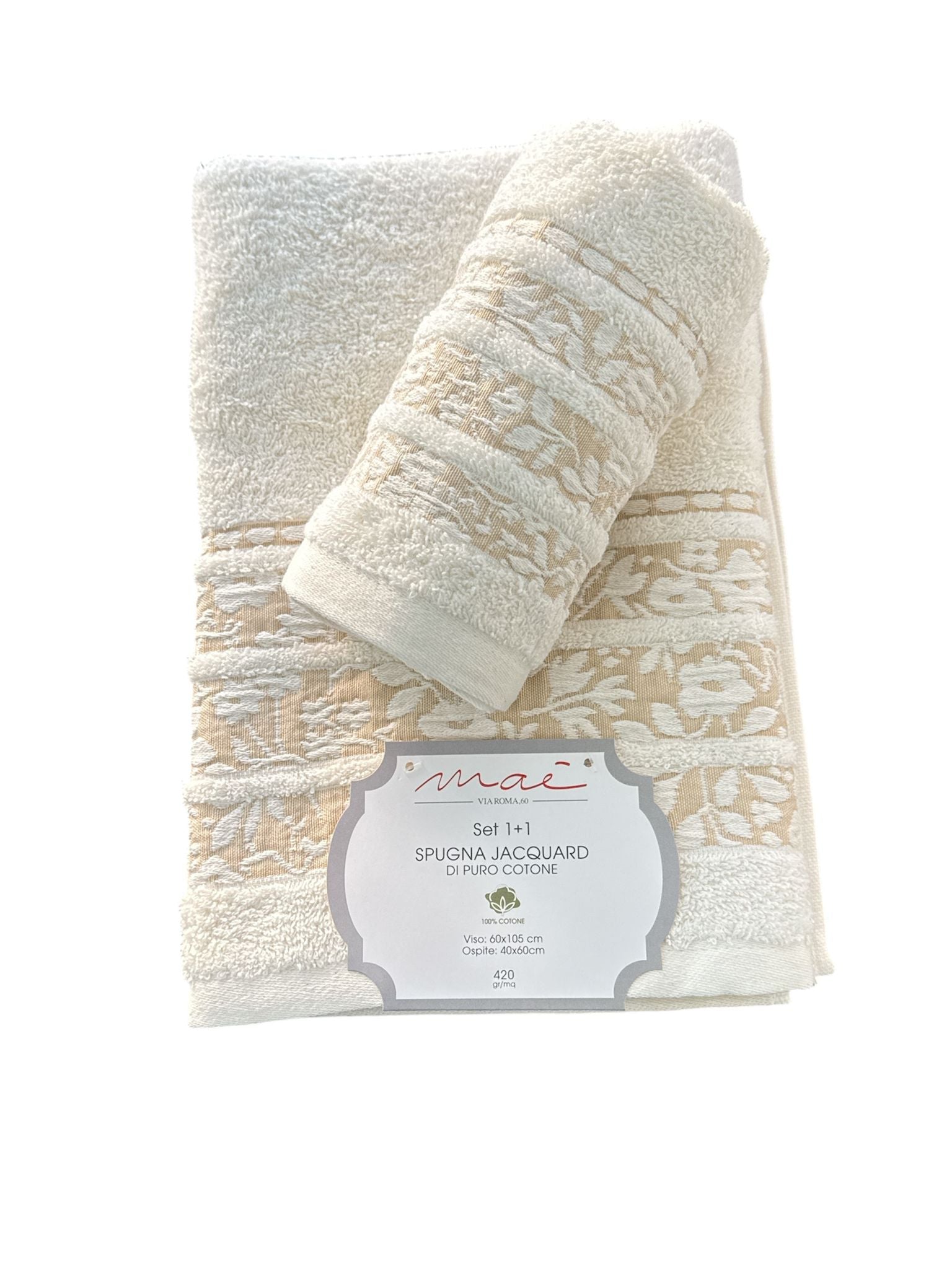 Set Asciugamani 1+1 Via Roma 60 Lino – Spugna di Cotone Jacquard 420 gr/m²