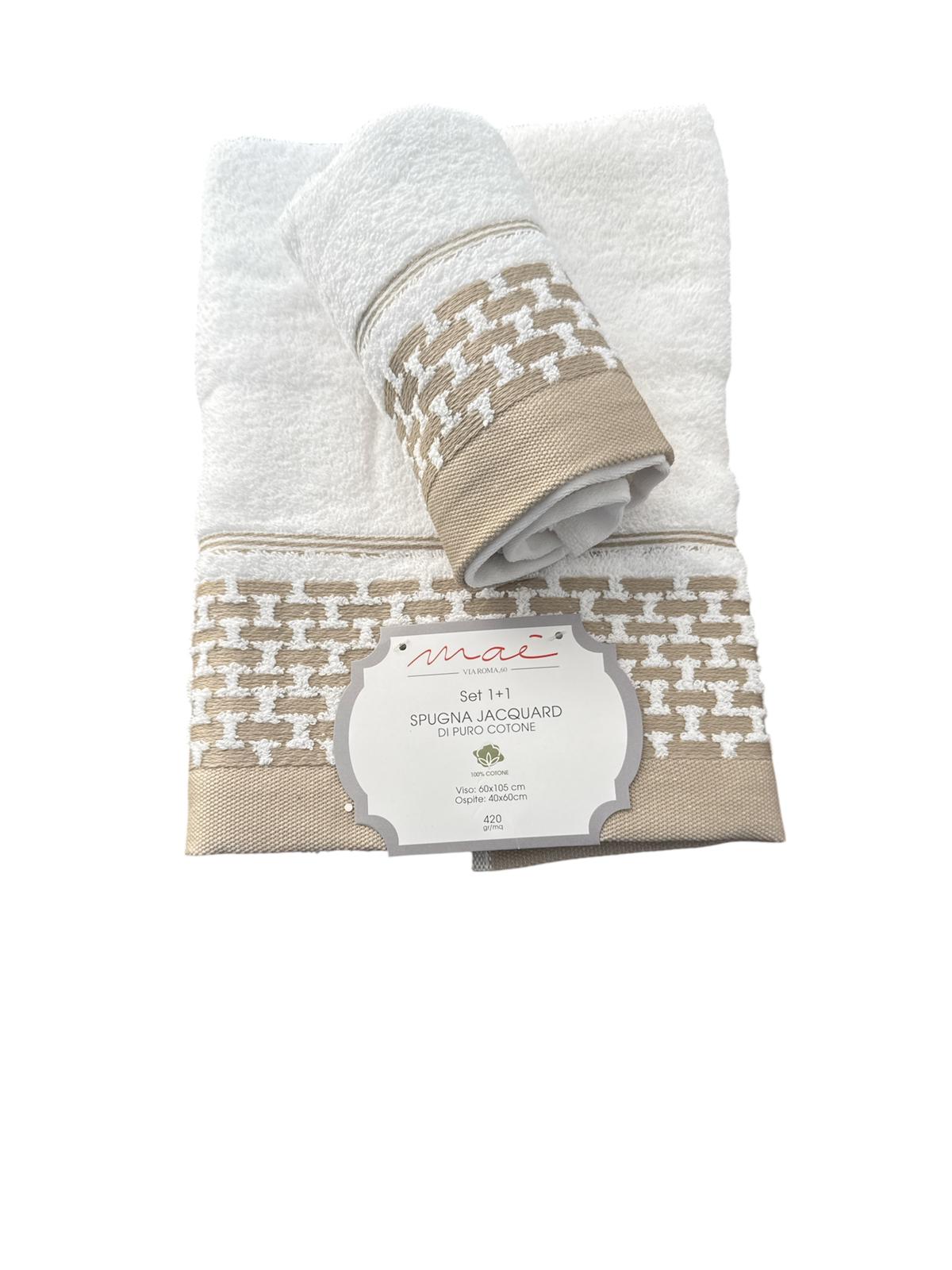 Set Asciugamani 1+1 Via Roma 60 Romantica – Spugna di Cotone Jacquard 420 gr/m²