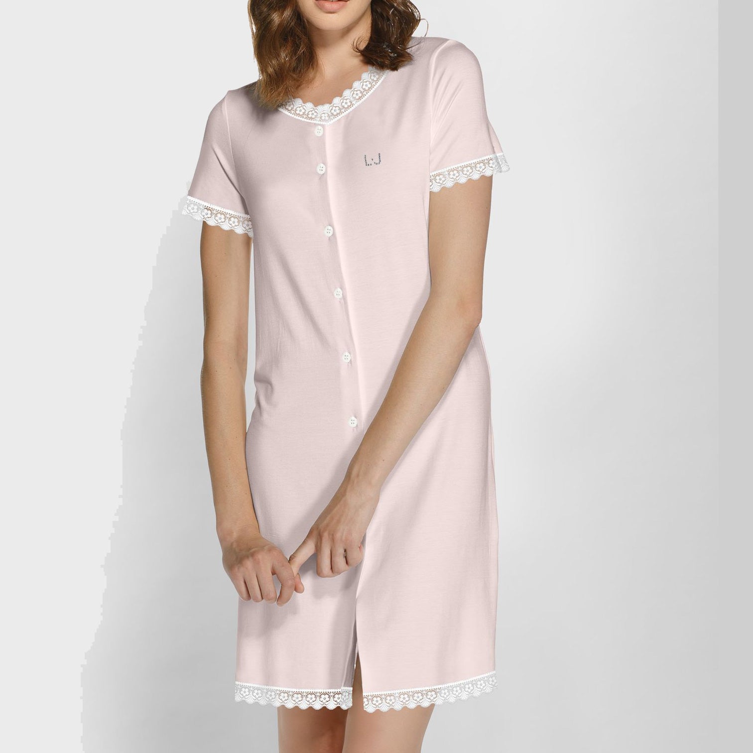 Camicia da notte donna Liu Jo DL0291 48, apertura frontale con bottoni, manica corta, 100% micro modal, Made in Italy