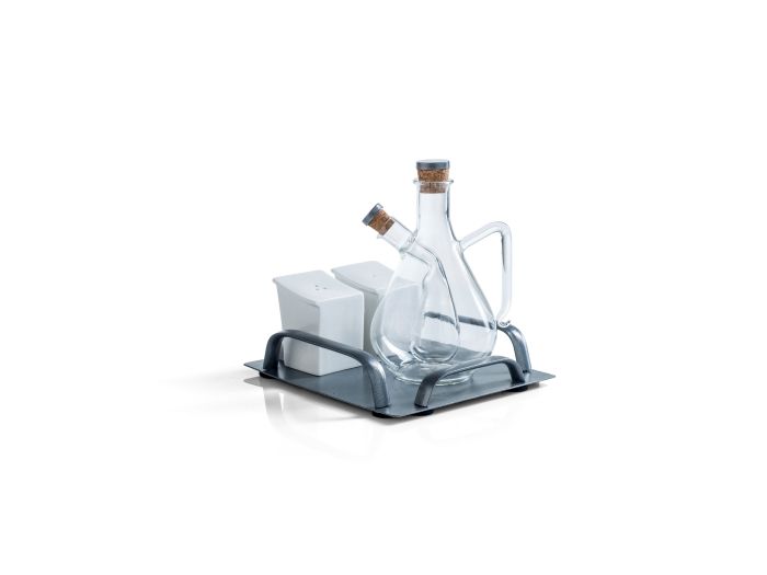 Set Menage Evviva 3584 – Metallicode con Vassoio in Metallo e Vetro