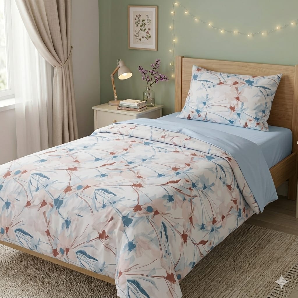 Completo Lenzuola Casa Giulia Flower 1 Piazza e 1/2 Percalle di Cotone - The King Luxury