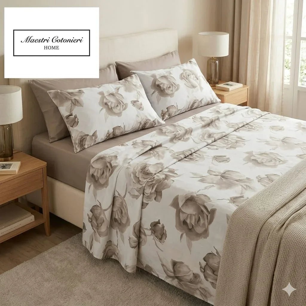 Completo Lenzuola Matrimoniale Maestri Cotonieri Malaga in Puro Cotone con 4 Federe - The King Luxury