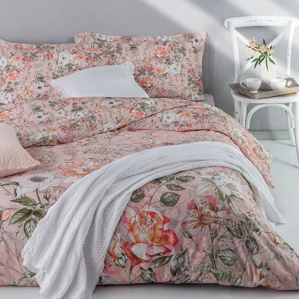 Completo Lenzuola Matrimoniale Rose di Siepe Mirabello Carrara Cotone - The King Luxury