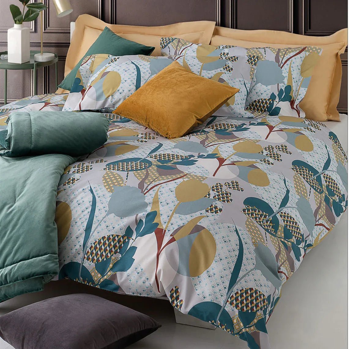 Completo Lenzuola Matrimoniale Tessitura Randi Bilbao Cotone Ottanio - The King Luxury