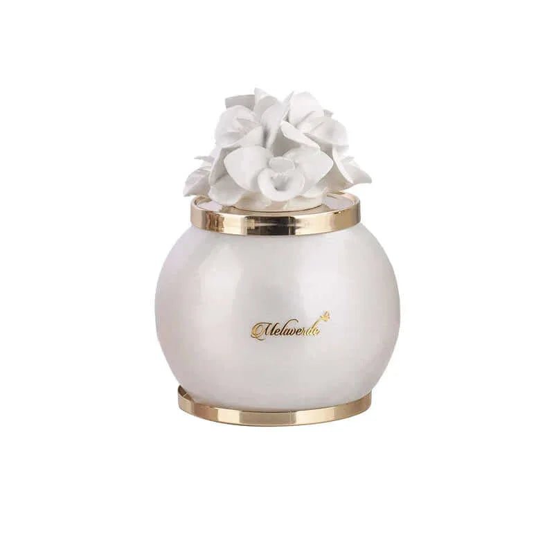 Lampada Orchidea Marmo Bianco Melaverde – Bomboniera Porcellana 16x21 cm - The King Luxury