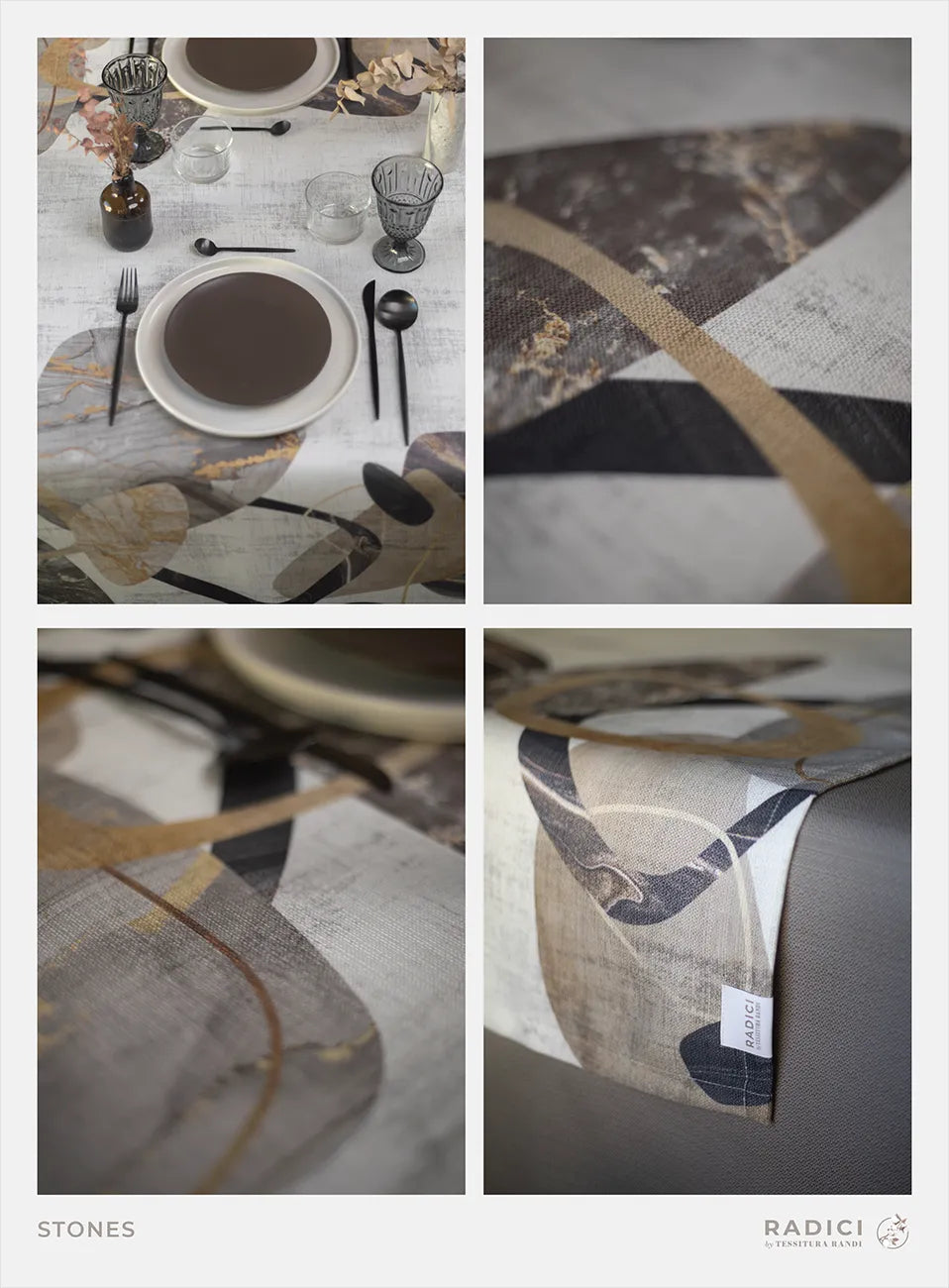 Tovaglia x 12 Tessitura Randi Stones 155 x 270 CM 100% poliestere riciclato al 40%