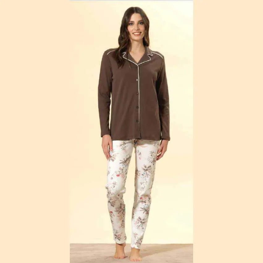 Pigiama Donna Autunno/Inverno Bisbigli BQ292120 – Interlock Stampato Girocollo Manica e Pantalone Lungo - The King Luxury