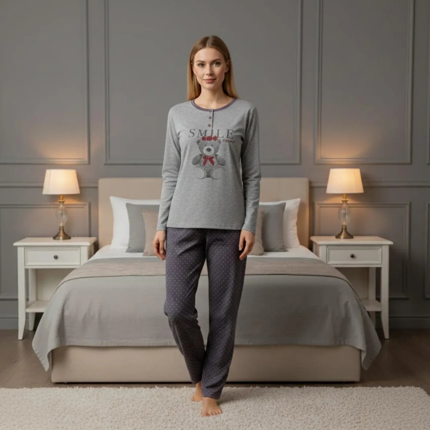 Pigiama Donna Autunno/Inverno Karel KF3065PLD in Cotone Interlock - The King Luxury