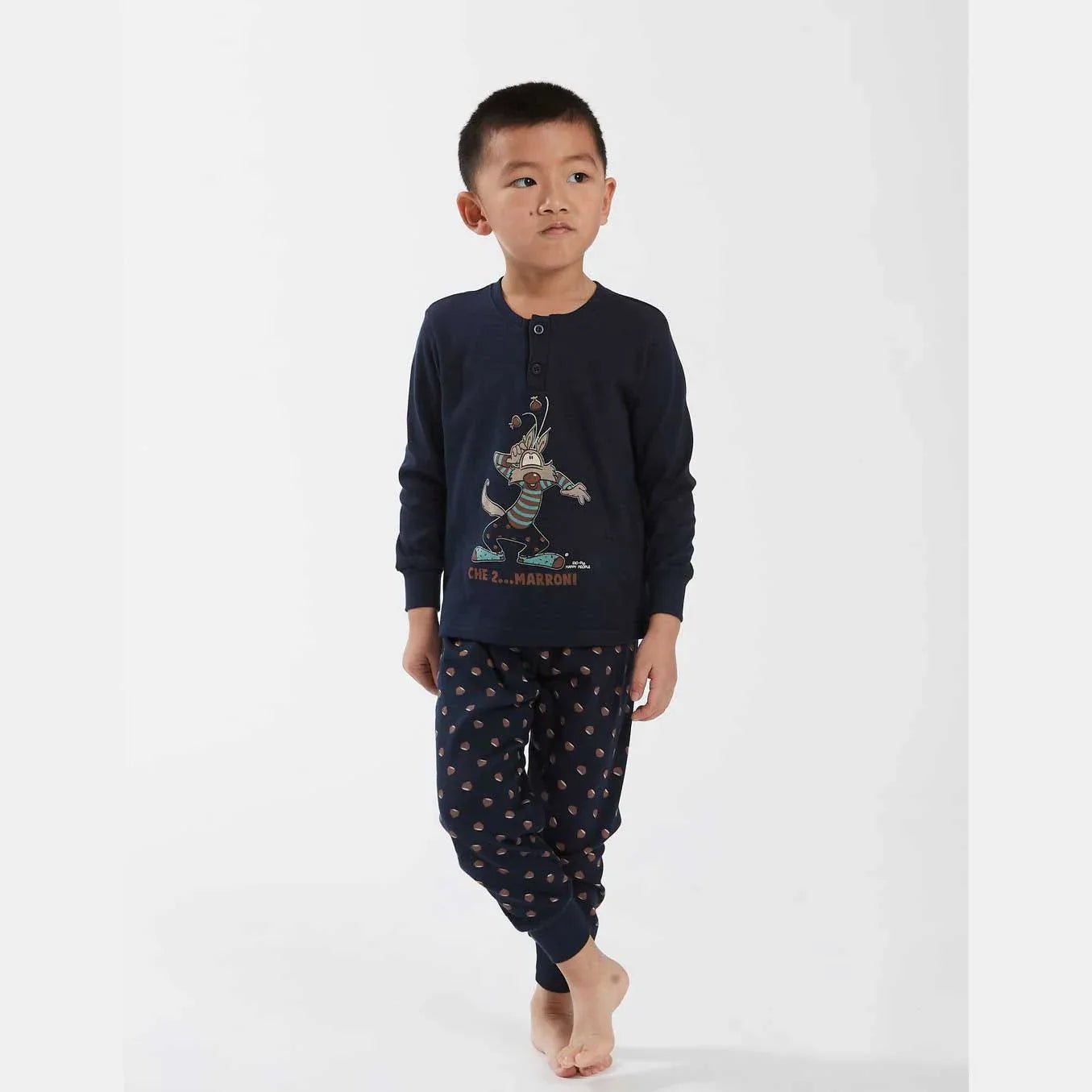 Pigiama Primavera/Estate Bimbo Happy People Marroni 4 anni 100% Cotone - The King Luxury