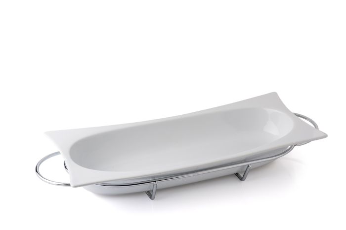 Pirofila Evviva 3886 – Amici a Cena Rettangolare con Supporto in Acciaio