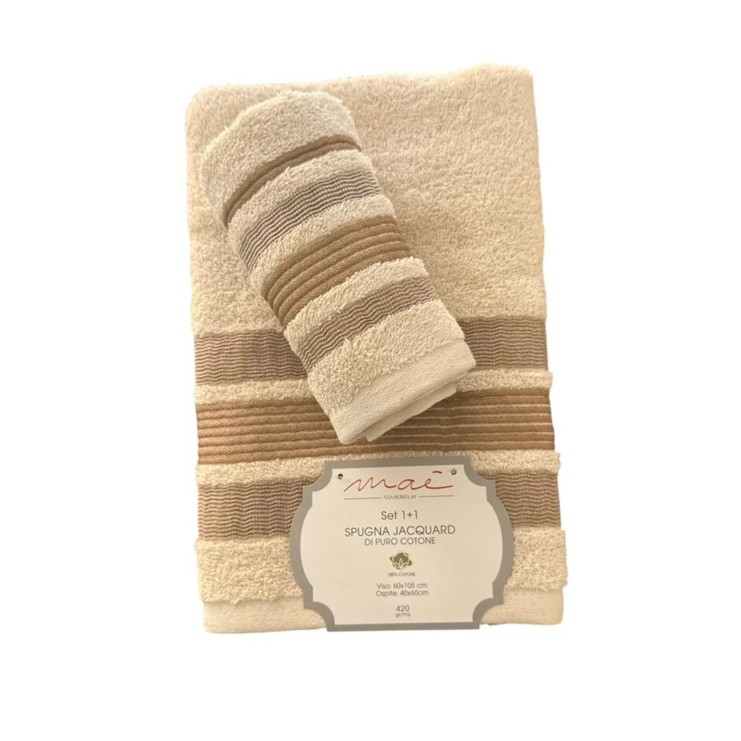 Set Asciugamani 1+1 Via Roma 60 Lino – Spugna di Cotone Jacquard 420 gr/m² - The King Luxury