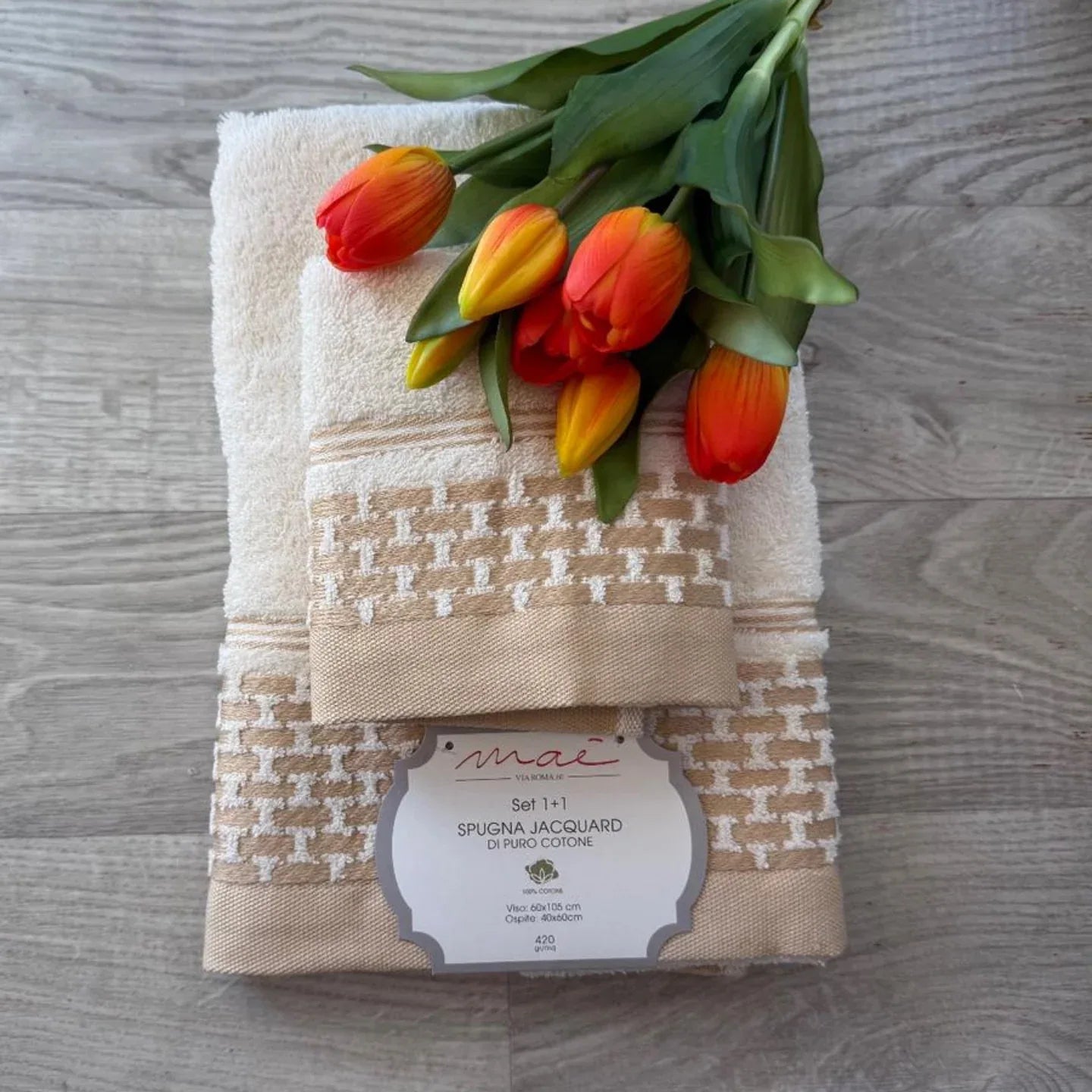 Set Asciugamani 1+1 Via Roma 60 Romantica – Spugna di Cotone Jacquard 420 gr/m² - The King Luxury