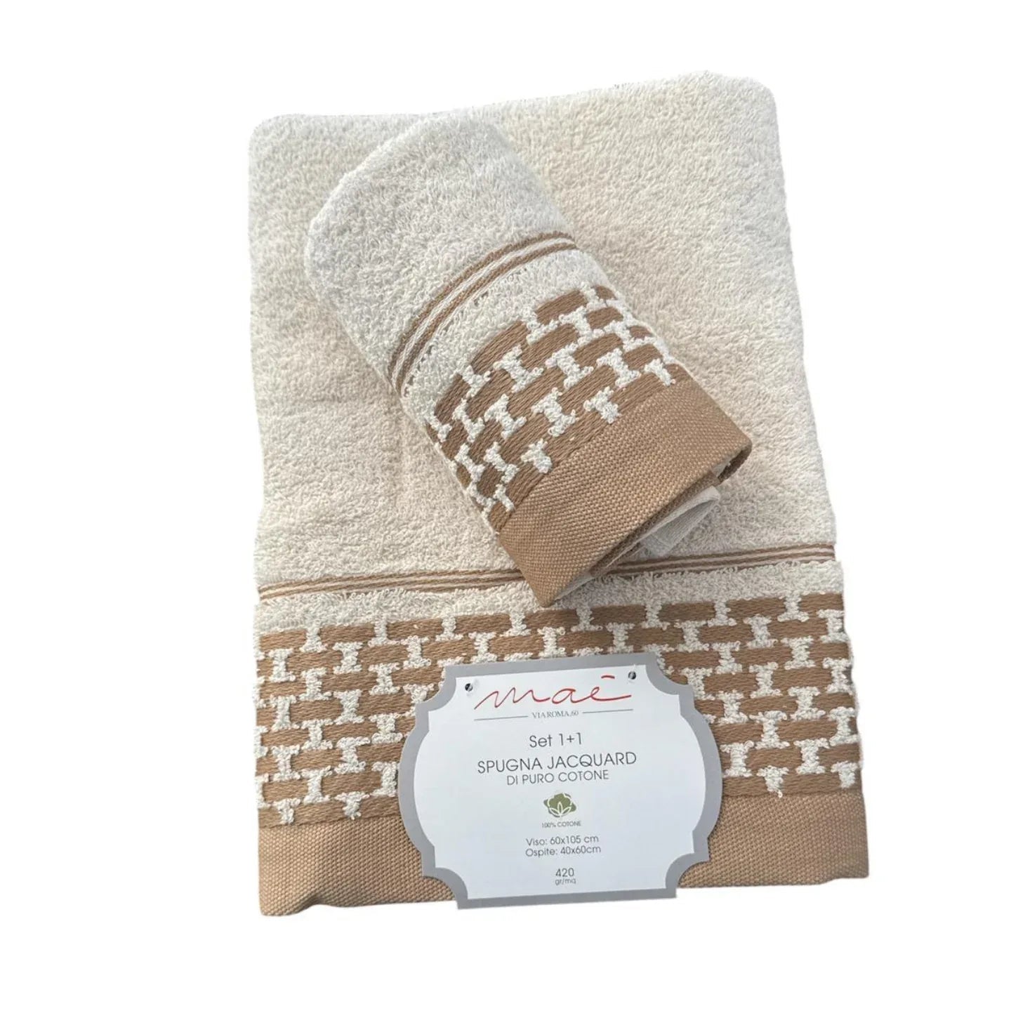 Set Asciugamani 1+1 Via Roma 60 Romantica – Spugna di Cotone Jacquard 420 gr/m² - The King Luxury