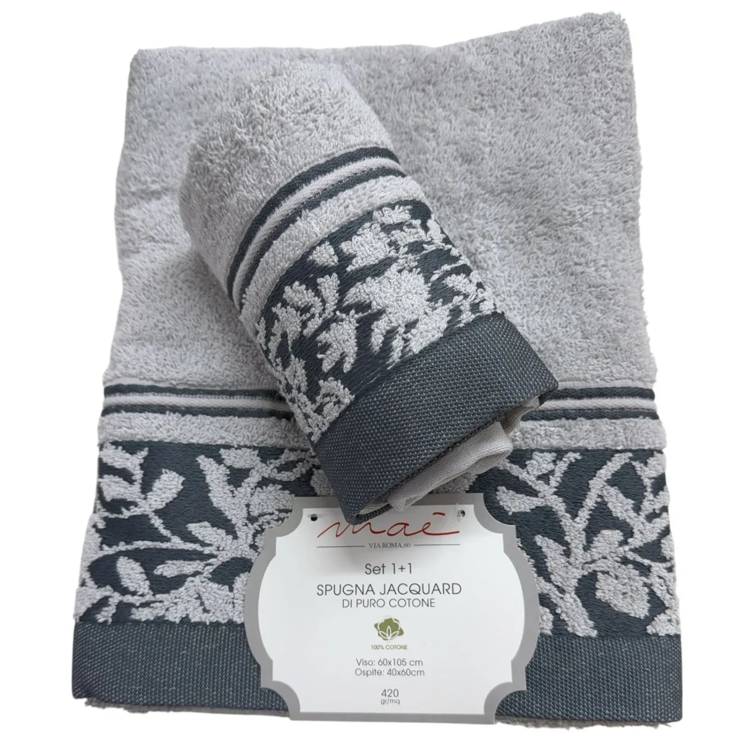 Set Asciugamani 1+1 Via Roma 60 Samba – Spugna di Cotone Jacquard 420 gr/m² - The King Luxury