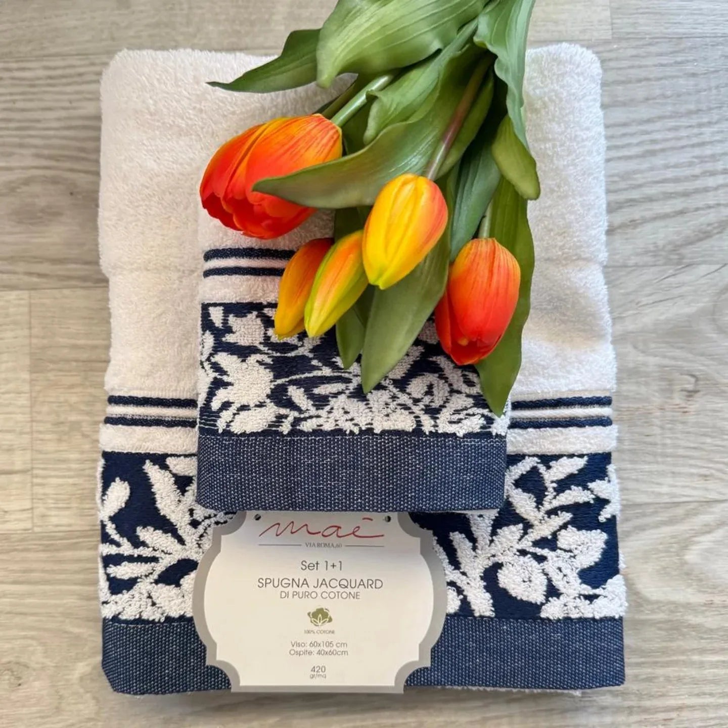 Set Asciugamani 1+1 Via Roma 60 Samba – Spugna di Cotone Jacquard 420 gr/m² - The King Luxury