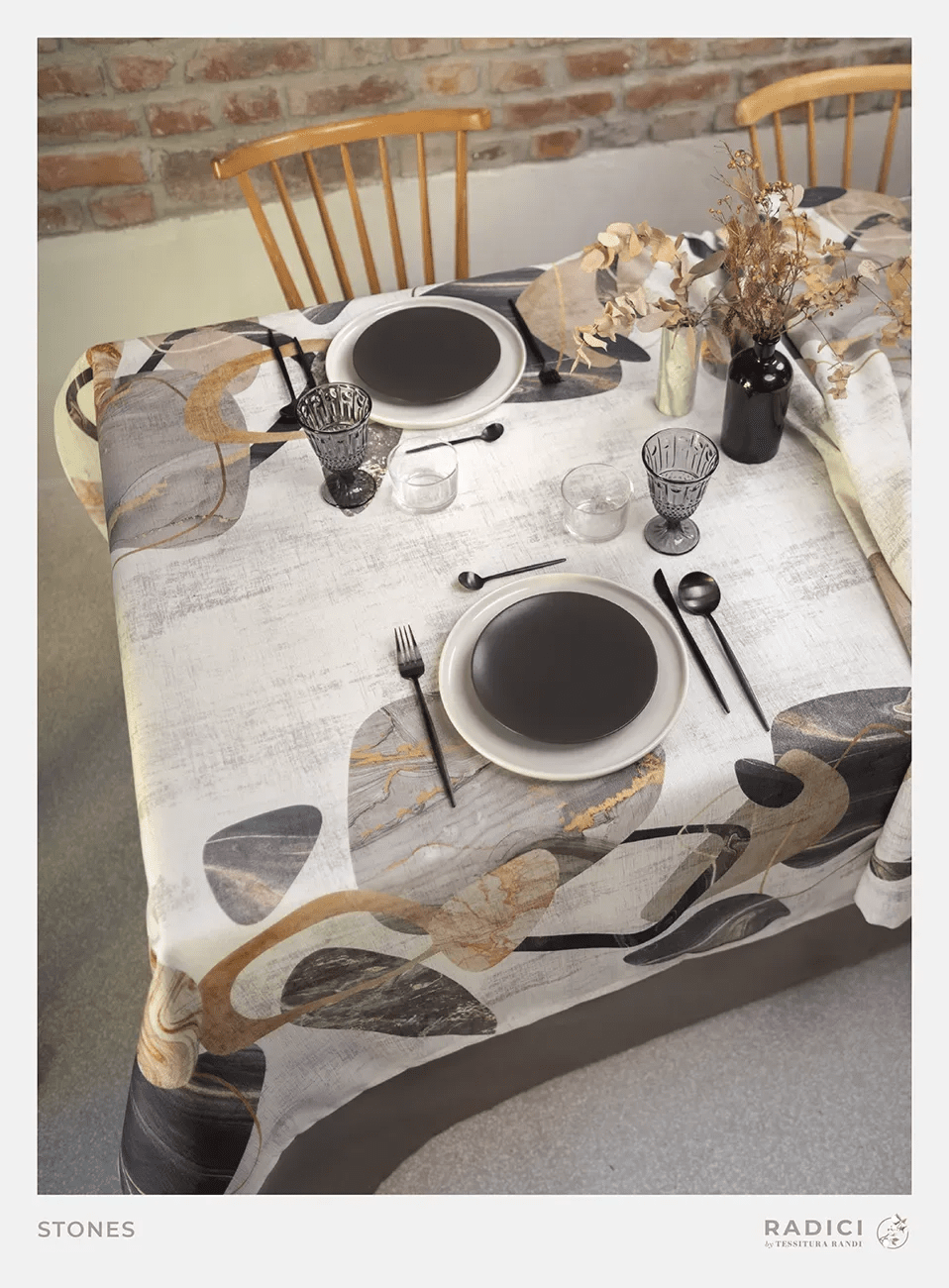 Tovaglia x 12 Tessitura Randi Stones 155 x 270 CM 100% poliestere riciclato al 40% - The King Luxury