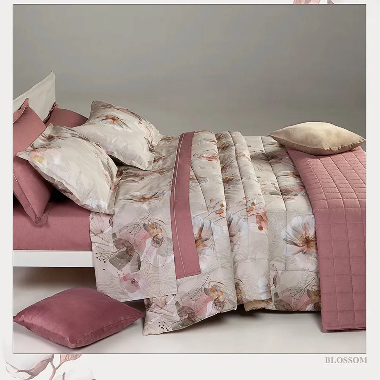 Trapunta Matrimoniale Blossom Double - Face in Percalle 200TC Riciclato – Tessitura Randi - The King Luxury