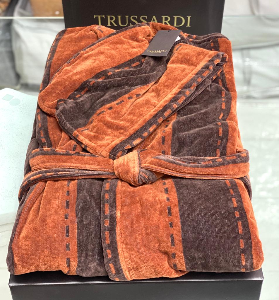 Accappatoio Trussardi Border Stitch Cappuccio L/XL Spugna di Cotone