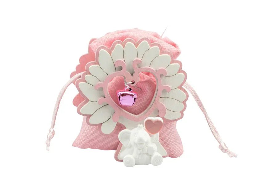 10 Pezzi Scatolina Nascita Bimba legno albero con elefante Rosa - The King Luxury