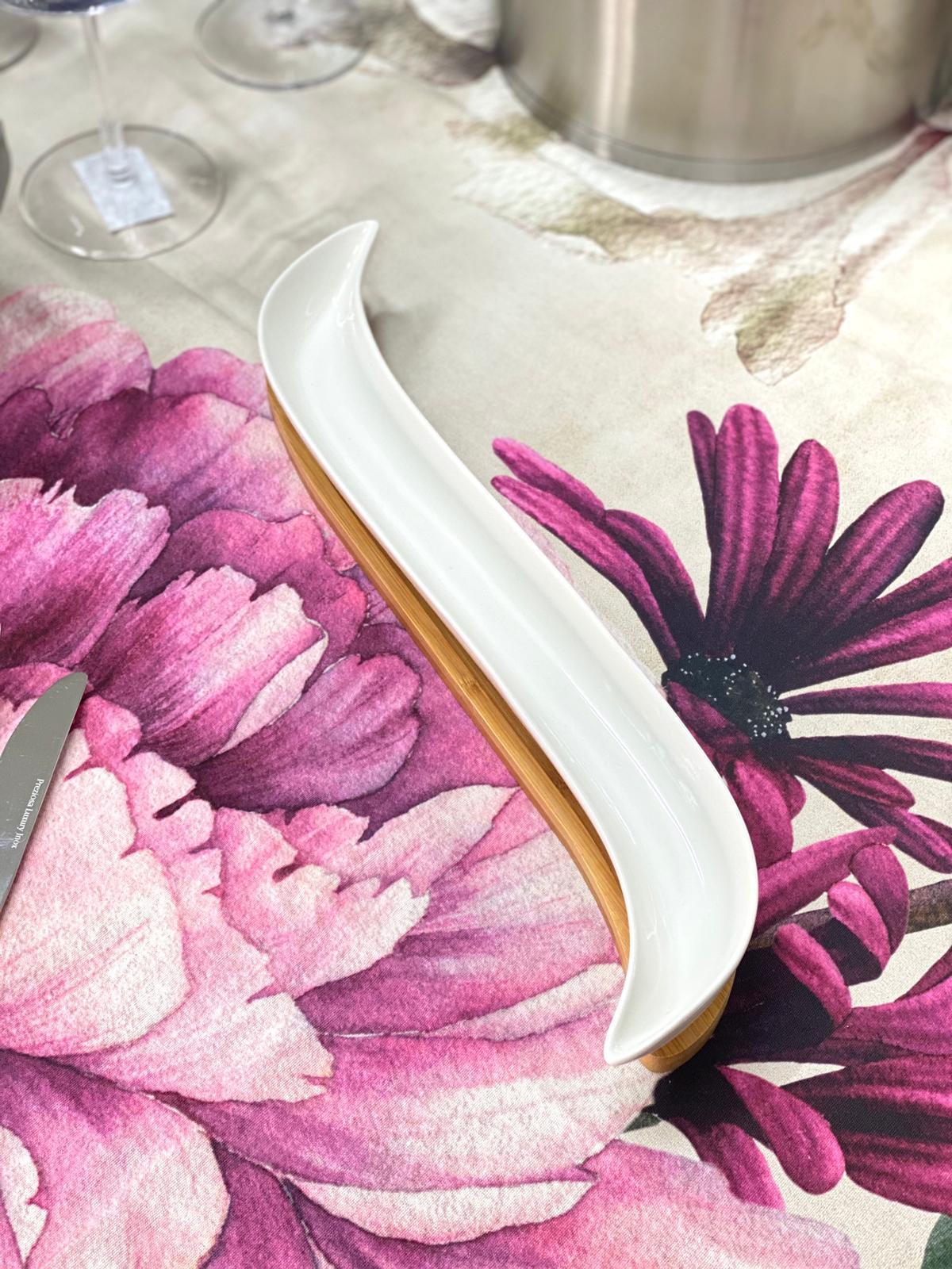 2 Pezzi Antipastiera Porcellana 40x7 cm con Base in Legno Special Gifts - The King Luxury