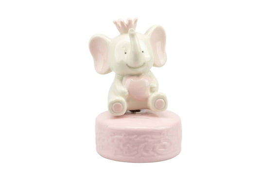 Carillon elefante rosa con corona e cuore Porcellana Harmony